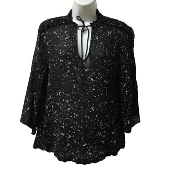 SECOND Female Black White Semi-sheer Blouse Sz L - Picture 1 of 10